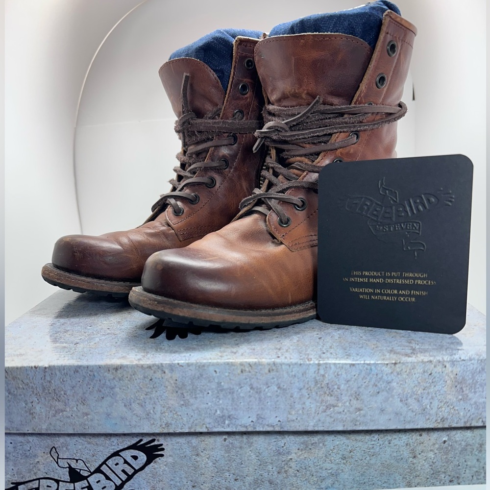 Freebird by Steven Women's Cognac Leather Boots Cottagecore Western Chore
